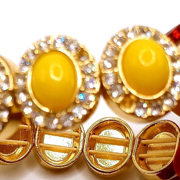 J. Crew Stretchy Bracelet Gold Tone Metal Yellow Enamel Rhinestones 6 3/4 Inch - Picture 3 of 8